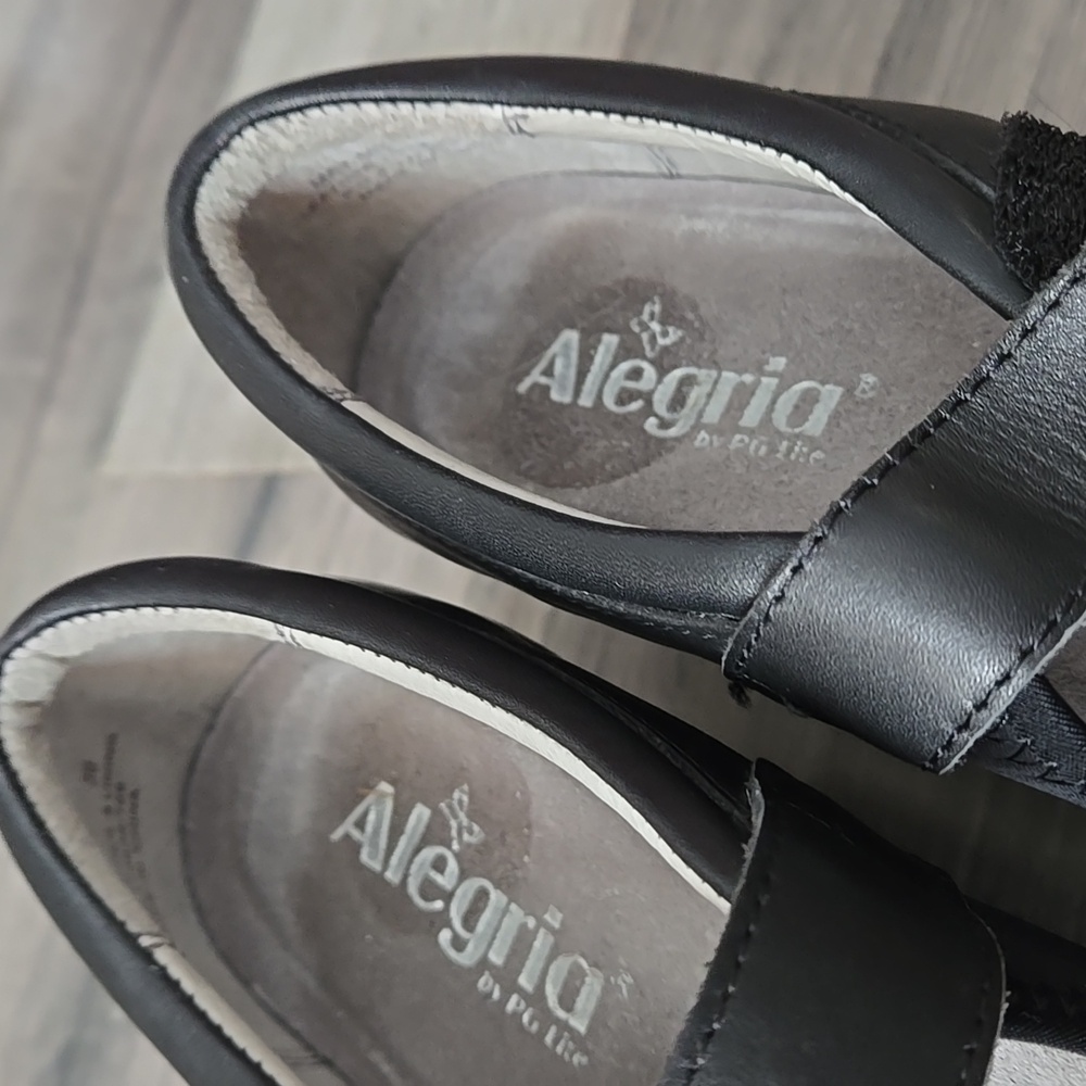 Alegria Black Leather Mary Jane Platform Wedge Comfort Shoes Adjustable Strap - Picture 4 of 12